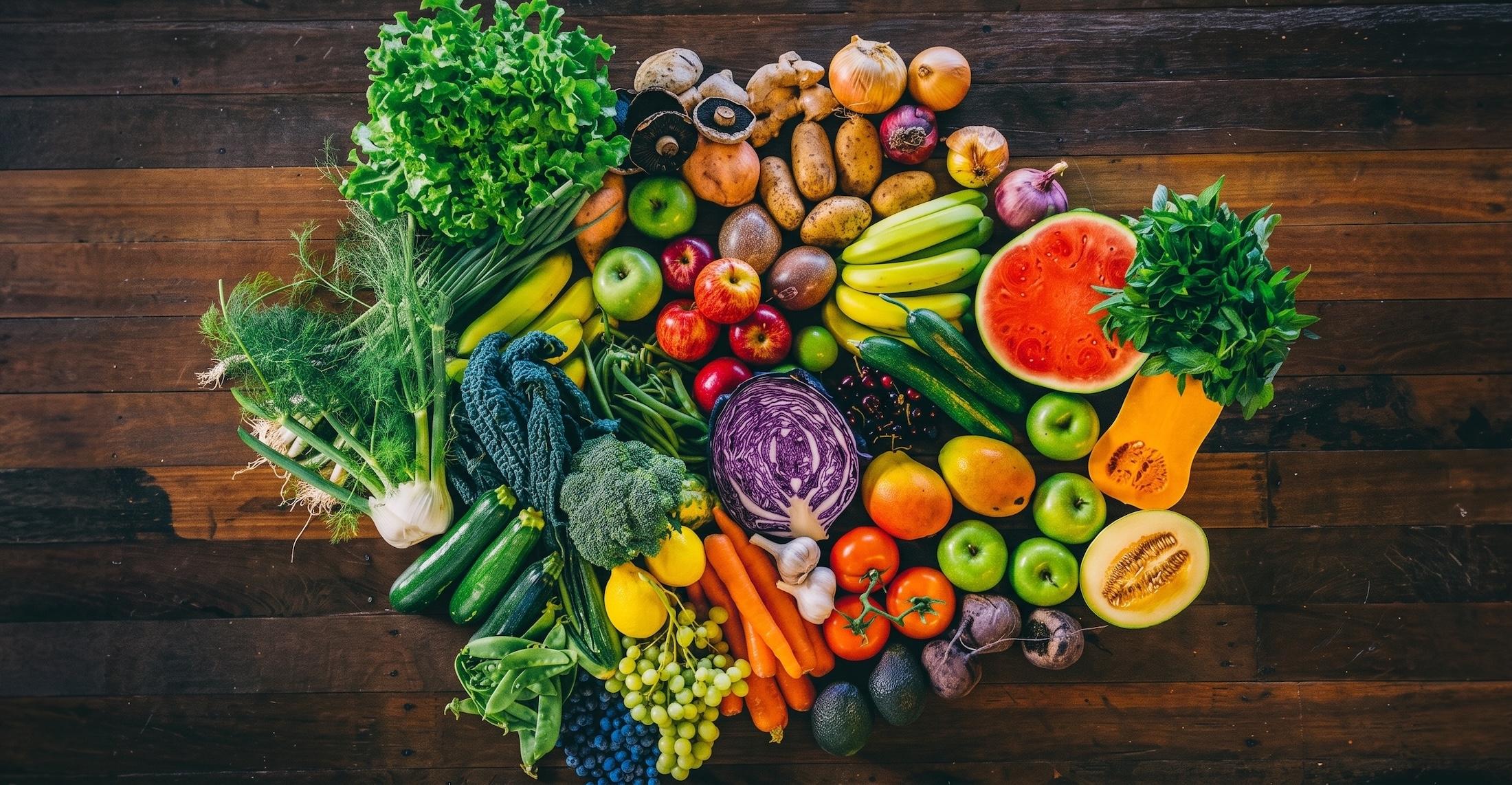 A fresh spread of organic produce grown on the Mid North Coast